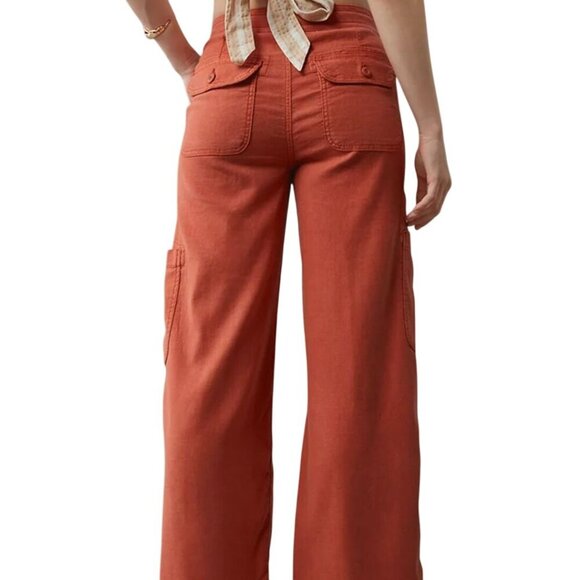 American Eagle 2024 Dreamy Drape Baggy Wide Leg Pants Terracotta Linen Size 18 - Picture 6 of 14